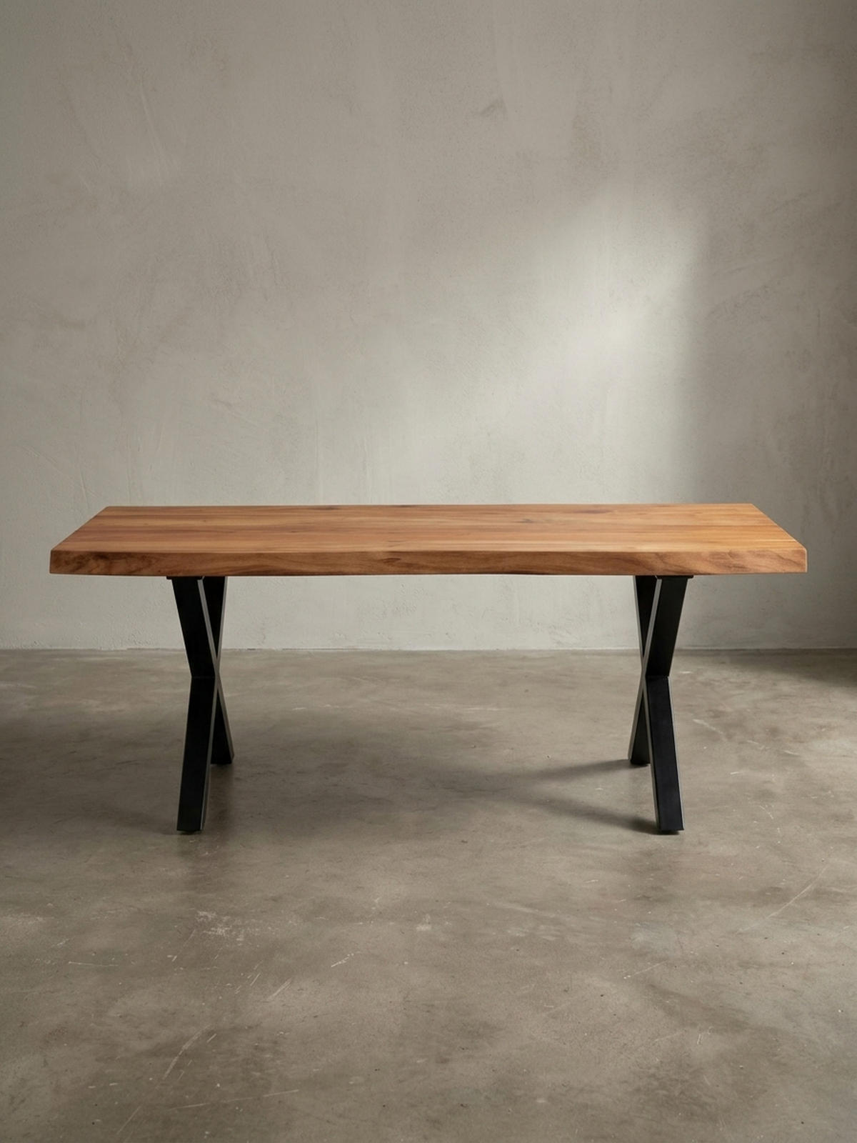 COUCHTISCH Braun Massivholz Akazie Baumkante 120x60x46cm, Metallbeine X-Form - Schwarz/Akaziefarben, Holz/Metall (60/120/46cm) - KADIMA DESIGN