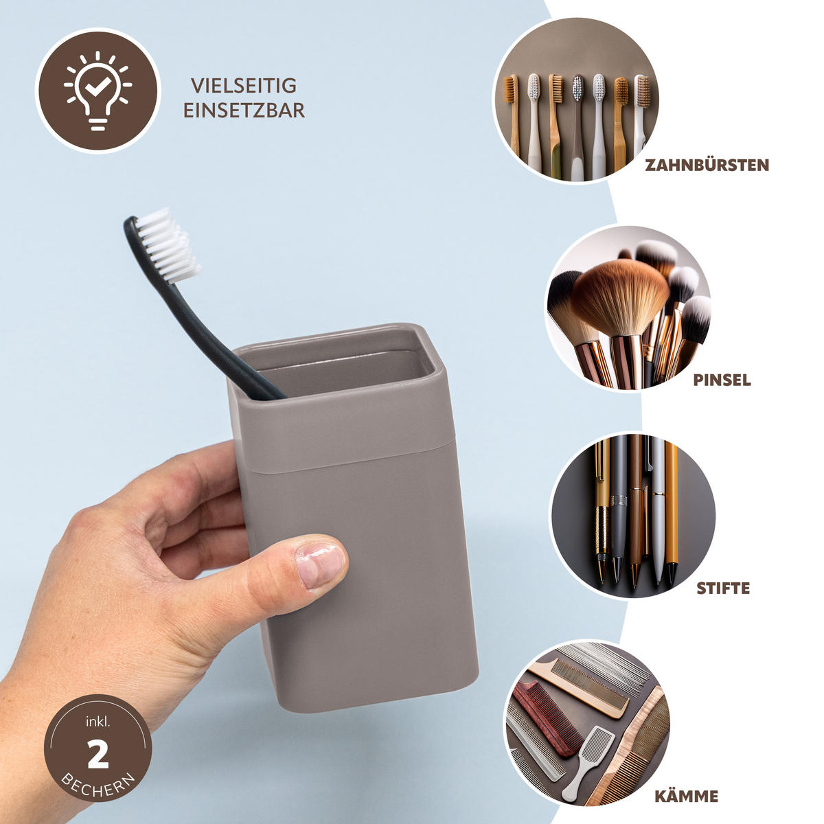 BADEZIMMER-SET SAVONA, Soft-Touch, taupe, eckig - Taupe, Kunststoff (7/16/9cm) - bremermann