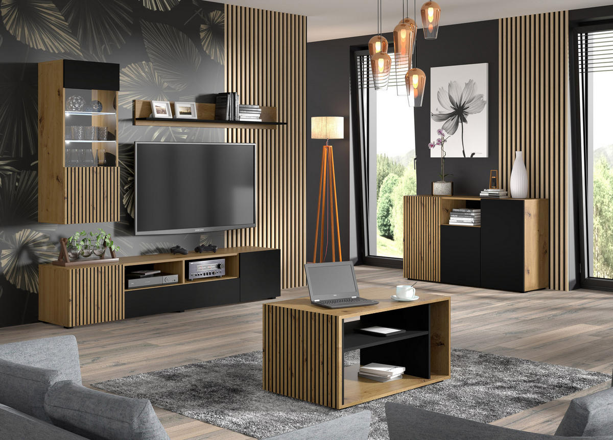 COUCHTISCH Artisan Eiche, Schwarz 88/45/55 - Schwarz, Holzwerkstoff (55/88/45cm) - RAUMHIRSCH FURNITURE