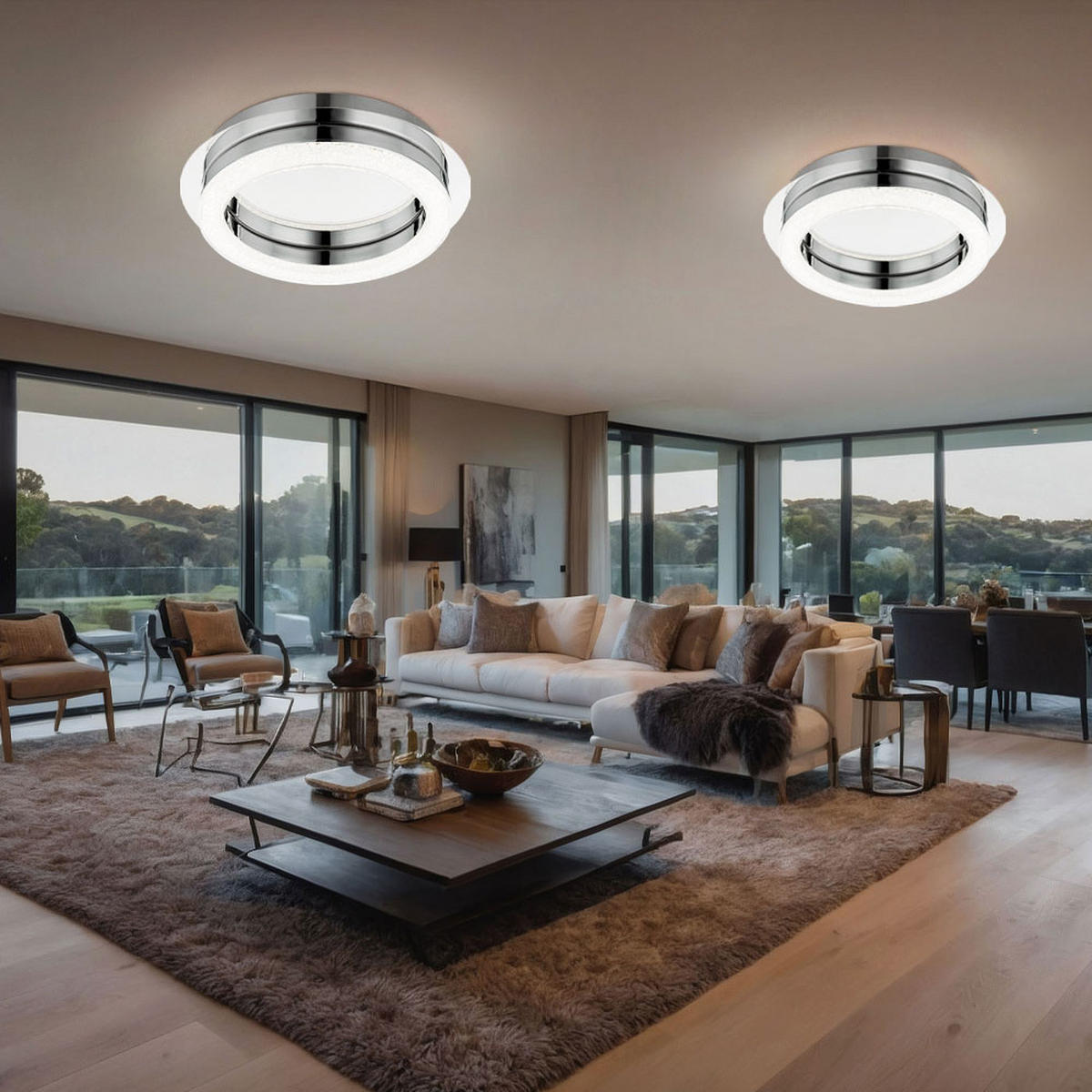 LED DECKENLEUCHTE Acryl Kristall Silber 2er Set - Silberfarben, Metall (28/28/6.7cm) - Globo Lighting