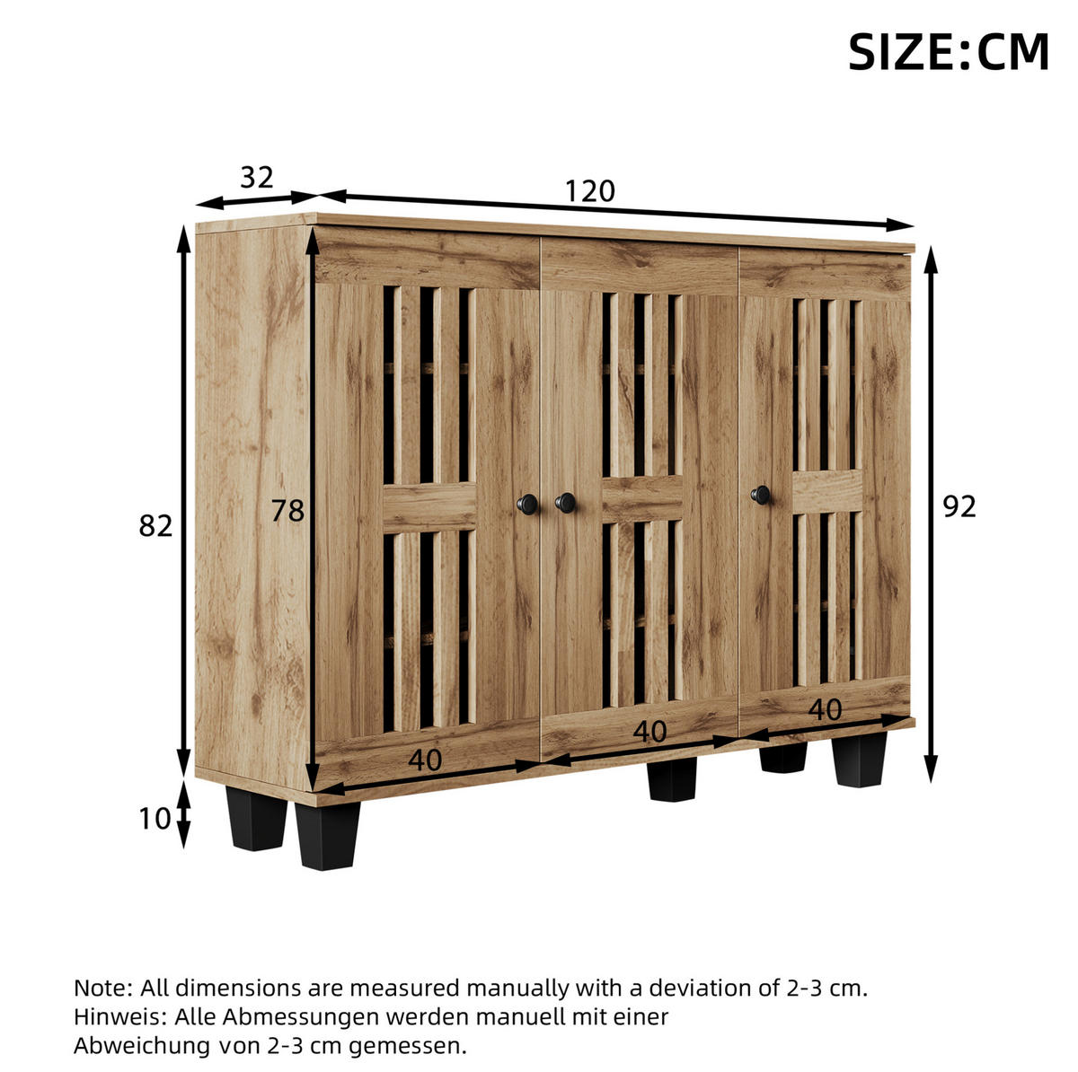 SIDEBOARD aus Spanplatte 120x32x92cm in Natural Wood - Naturfarben, Holzwerkstoff (120/92/32cm) - Modfu
