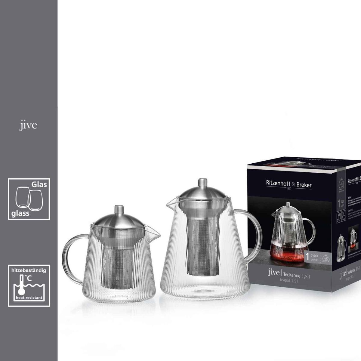 TEEKANNE MIT EDELSTAHLSIEB Jive transparent 800 ml - Transparent, Glas/Metall (0.8L) - Ritzenhoff Breker