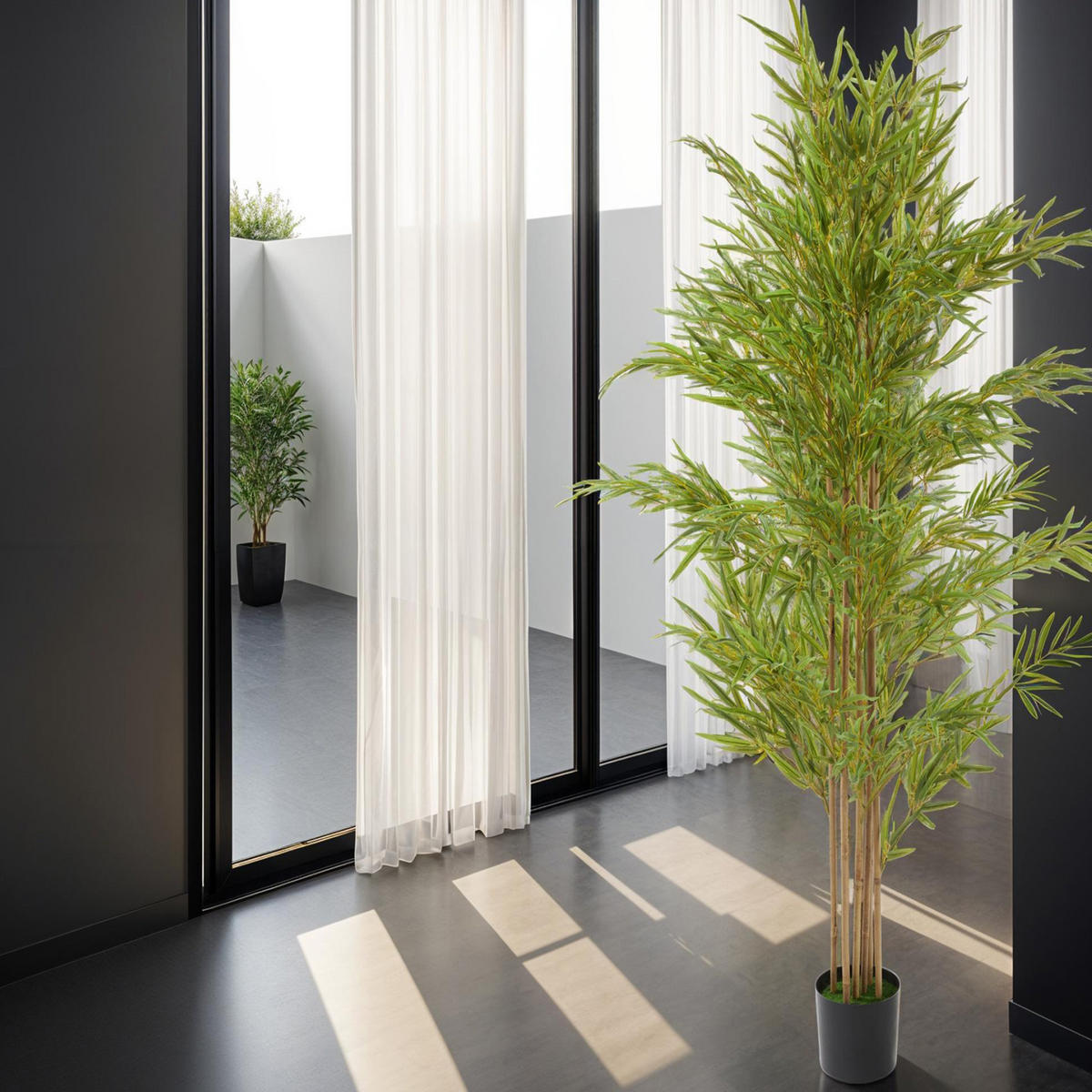KÜNSTLICHER-BAMBUSBAUM Bambosa,stabiler Kunststoff-Blumentopf,grün - Grün, Kunststoff (180cm) - tectake