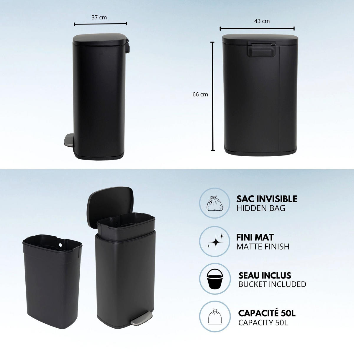 KÜCHENABFALLEIMER ADMIRAL schwarz - Schwarz, Metall (37/66/43cm) - Kitchen Move