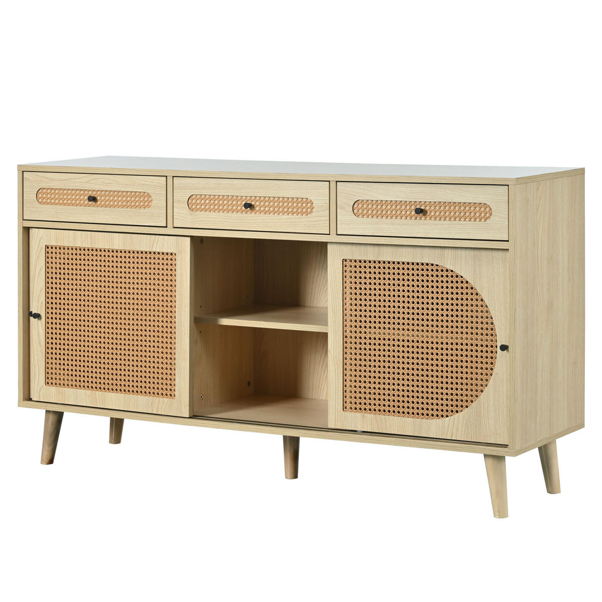 SIDEBOARD, 3 Schubladen, Schiebetüren, Holz, 140cm - Eichefarben, Holzwerkstoff (40/78/140cm) - FLIEKS