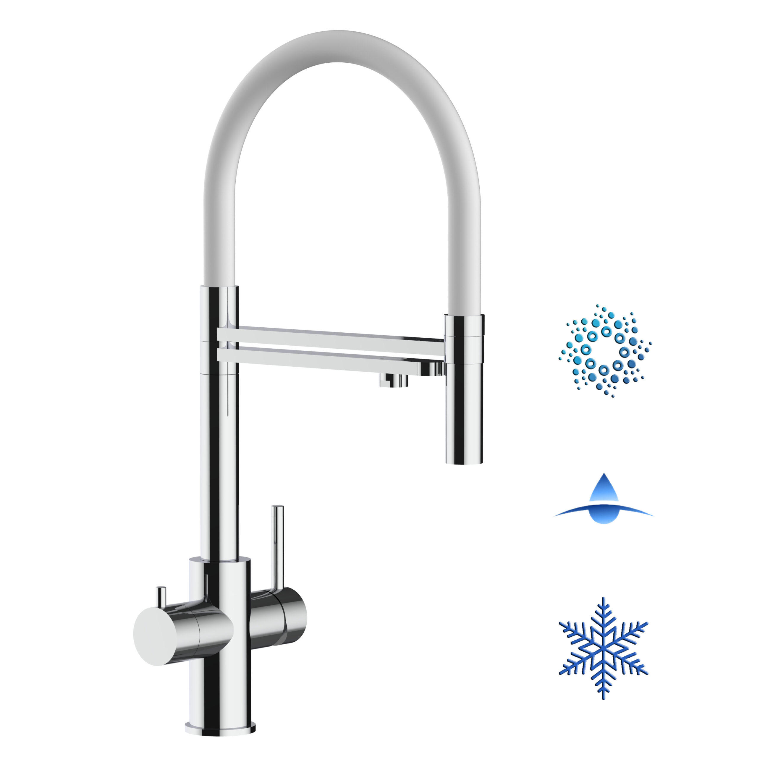 5-WEGE-KÜCHENARMATUR, Edelstahl Massiv aus Chirurgenstahl, Hochglanz und Weiß, 2-Strahl-Brause - Weiß, Metall (24/52.5/24cm) - VIZIO