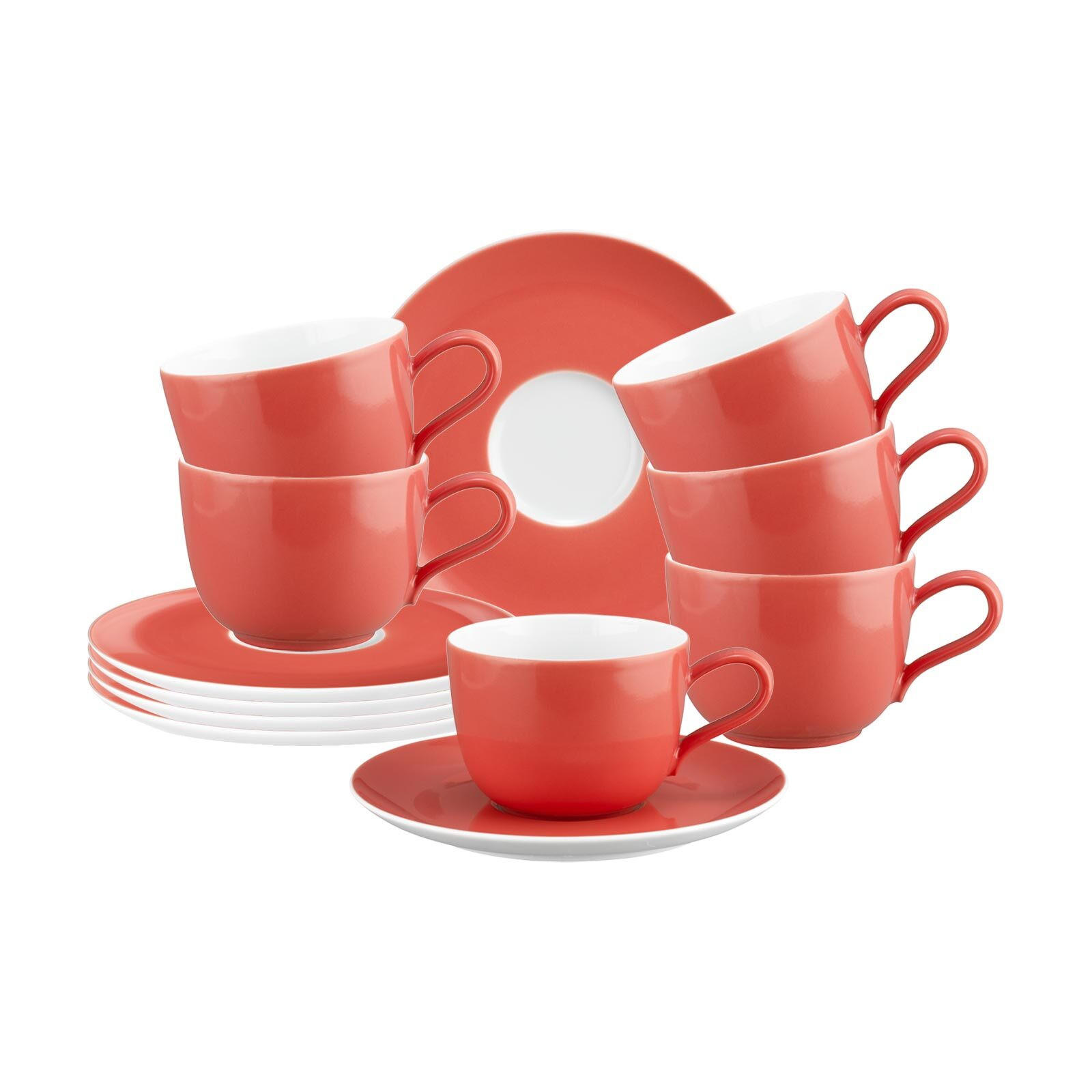 KAFFEETASSEN MIT UNTERTASSEN Liberty Pure Colors Flamingo Red 260 ml 6er Set - Rot, Keramik (0.26L) - Seltmann Weiden