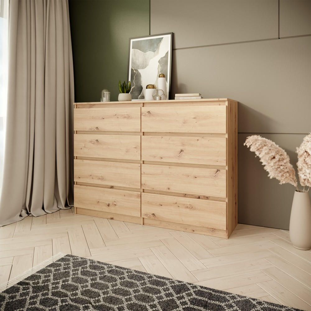 KOMMODE Look 120 cm mit acht Schubladen, eiche Artisan - Eiche Artisan, Holzwerkstoff (120/93/33cm) - Beautysofa