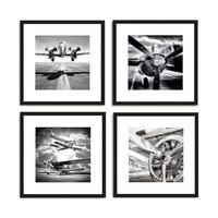 BILDER-SET mit Rahmen 4 x 30x30 cm Flugzeuge Technik schwarz weiß - Weiß, Holz (30/30cm) - artissimo