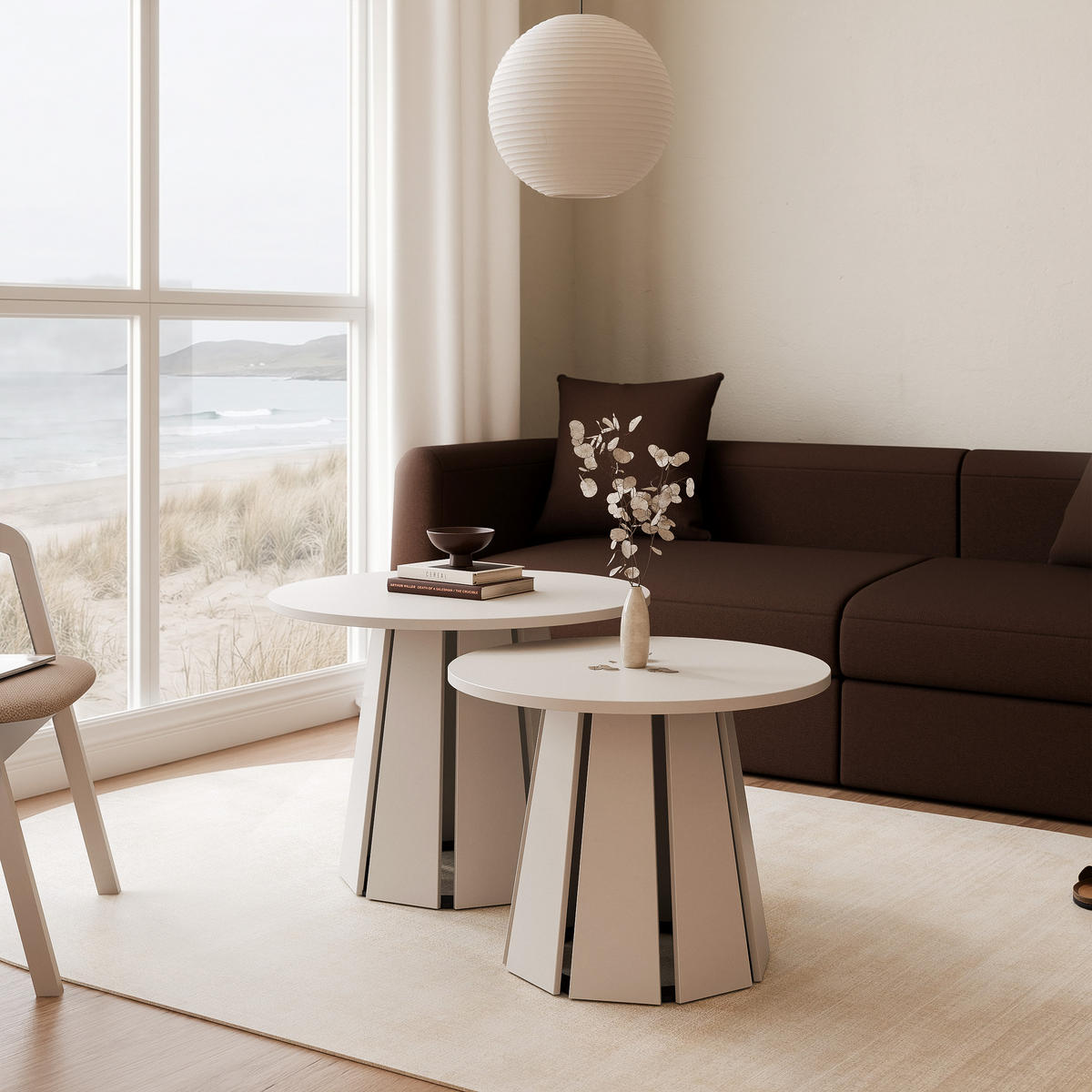 COUCHTISCH-SET VERDA, 2-teilig, Farbe Kaschmir, Ø 57/67 cm - Kaschmir, Holz (67/67/57cm) - Idohome