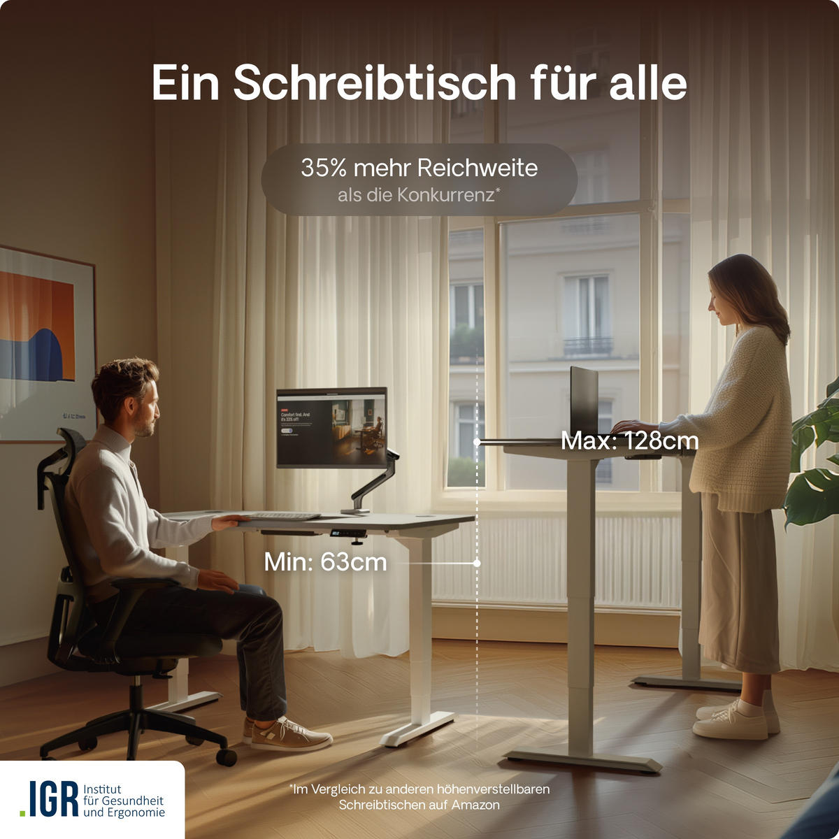 SCHREIBTISCH Elektrisch Höhenverstellbarer HomePro 160x80cm Weiß/Grau mit Memory-Funktion, Anti-Kollisions Technologie - Weiß/Grau, Holzwerkstoff (80/160/62cm) - Desktronic
