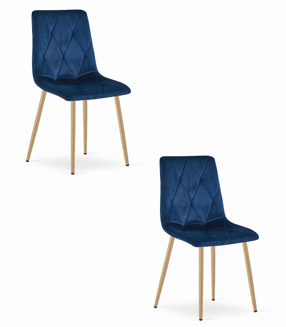 ESSZIMMERSTUHL 2-er Set TYRA marineblauer Sitz, Beine in Holzfarbe - Eichefarben/Dunkelblau, Textil (44.5/87/54.5cm) - Valora