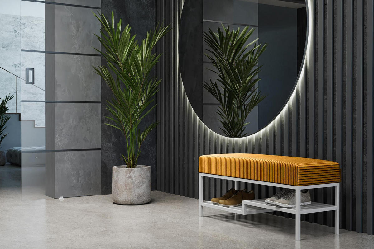 SITZBANK Mello 100 Honig, Weiße Beine, Cordstoff Bank mit Ablage - Weiß/Honig, Holzwerkstoff/Textil (100/45/35cm) - Bettso