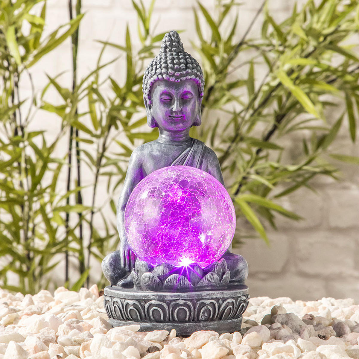 LED AUSSENLEUCHTE Buddha Grau Farbwechsler 2er Set - Grau, Glas (11.5/9.5/19.5cm)