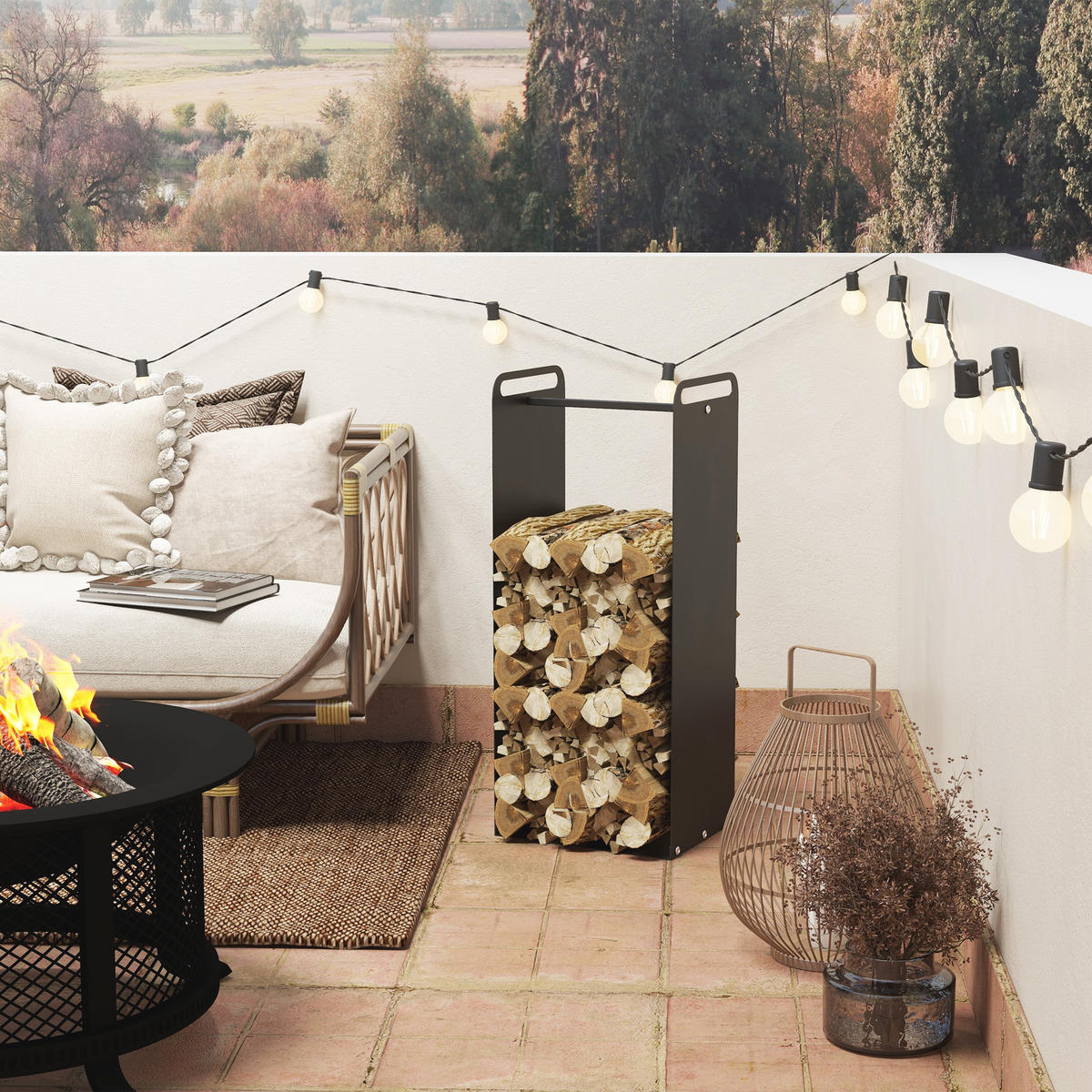 KAMINHOLZREGAL bis 30 kg - Schwarz, Metall (30/90/37cm) - Outsunny