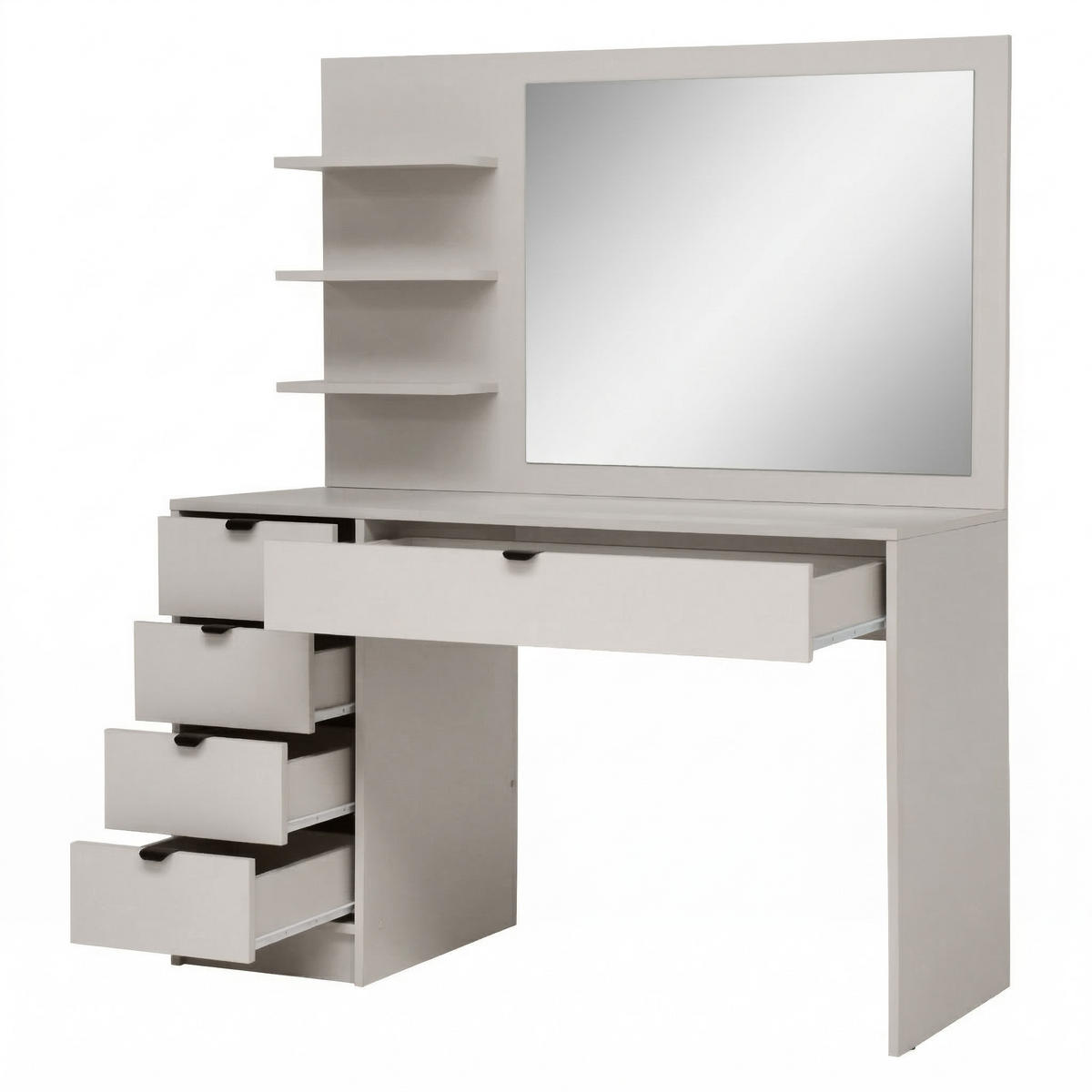 SCHMINKTISCH Malta mit 5 Schubladen, mit Spiegel, mit Griffen, Kaschmir - Kaschmir/Schwarz, Holzwerkstoff/Metall (120/145.5/57cm) - Beautysofa