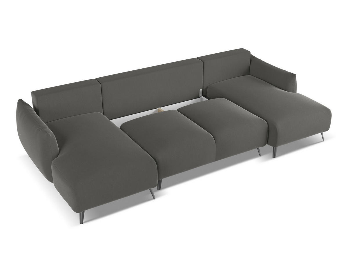 WOHNLANDSCHAFT Samt Stoff Grau - Dunkelgrau/Schwarz, Textil/Metall (317/86/162cm) - Makamii