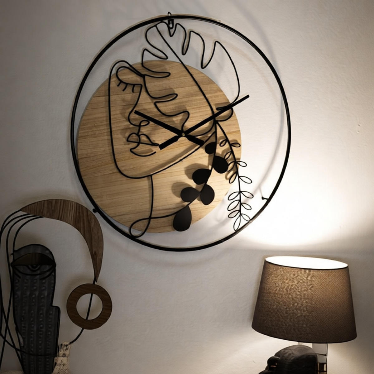 WANDUHR Elegant - A, schwarz und braun, Eisen und MDF, 60 x 2 x 60 cm - Schwarz/Braun, Holzwerkstoff/Metall (60/60/2cm) - Mauro Ferretti