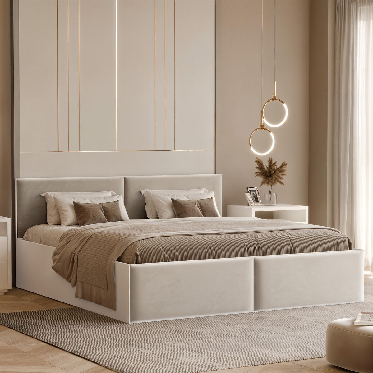 POLSTERBETT ATHERIS 120/200 cm Bettkasten, ohne Matratze, Hellbeige - Sandfarben, Holz/Holzwerkstoff (120/200cm) - Idohome