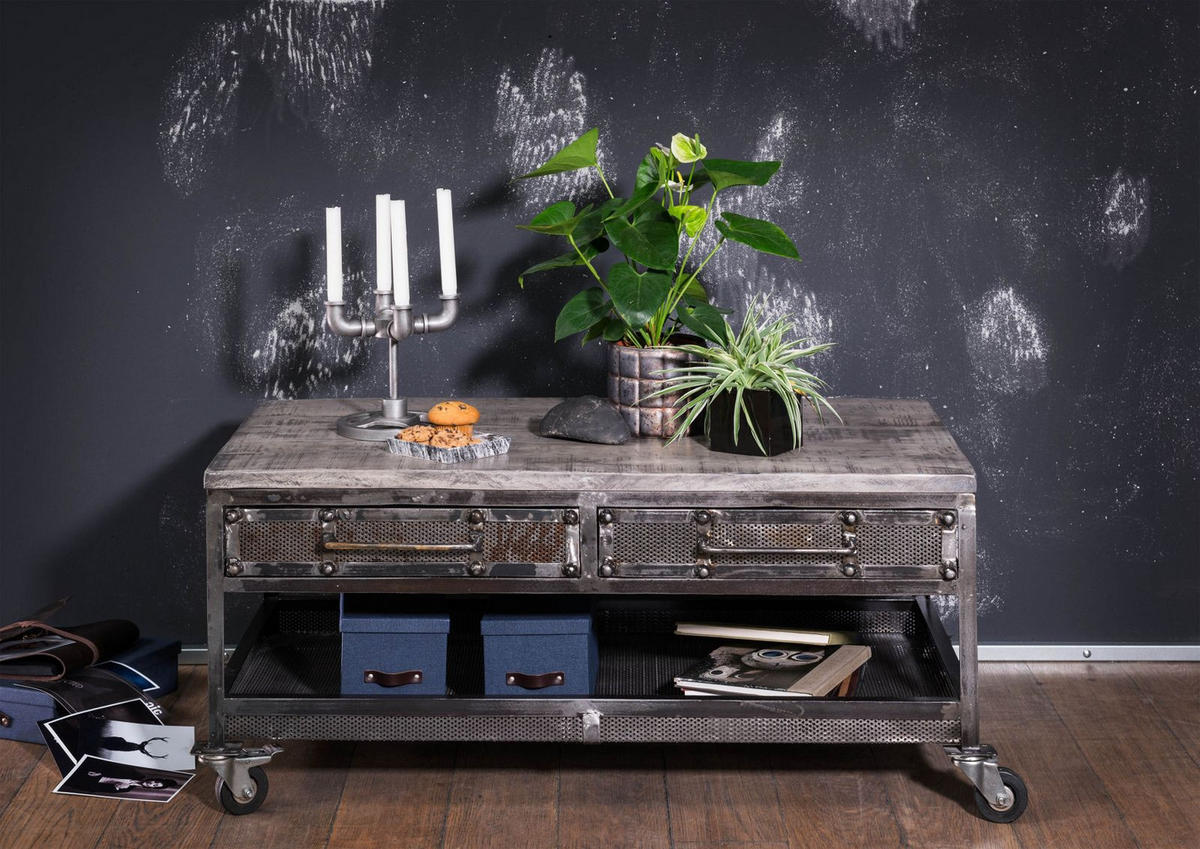 COUCHTISCH Mango 110x60x50 grau lackiert HEAVY INDUSTRY #122 - Grau, Holz (110/60/50cm) - Massivmoebel24
