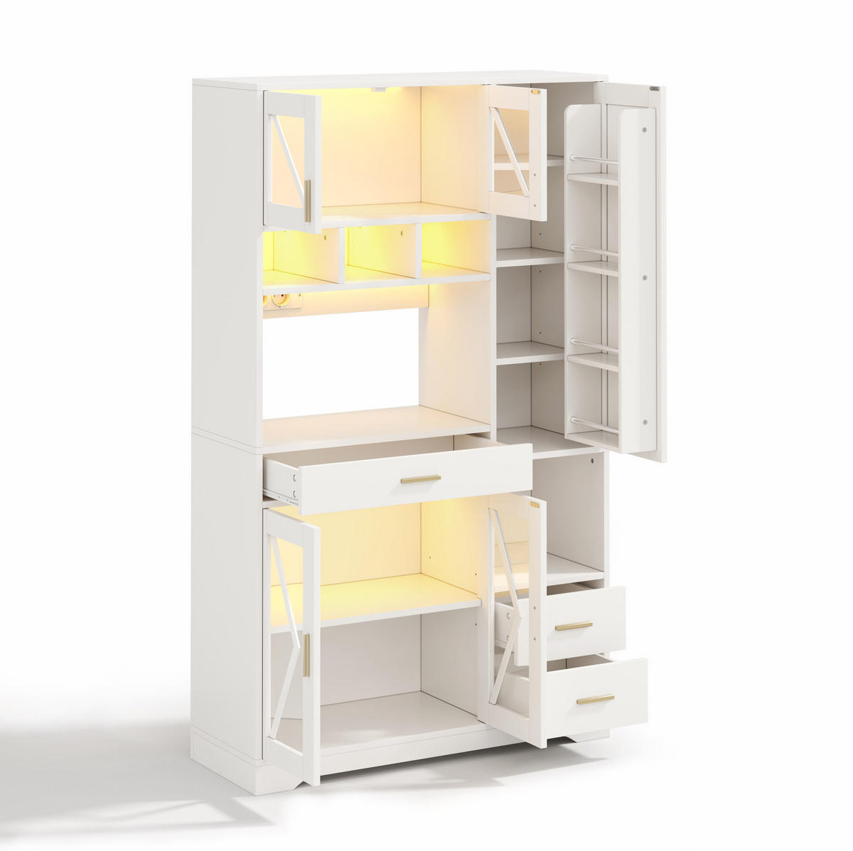 BUFFETSCHRANK mit LED und Steckdosen 105 x 40 x 185 cm Weiß - Weiß, Holzwerkstoff (40/185/105cm) - Meubliv