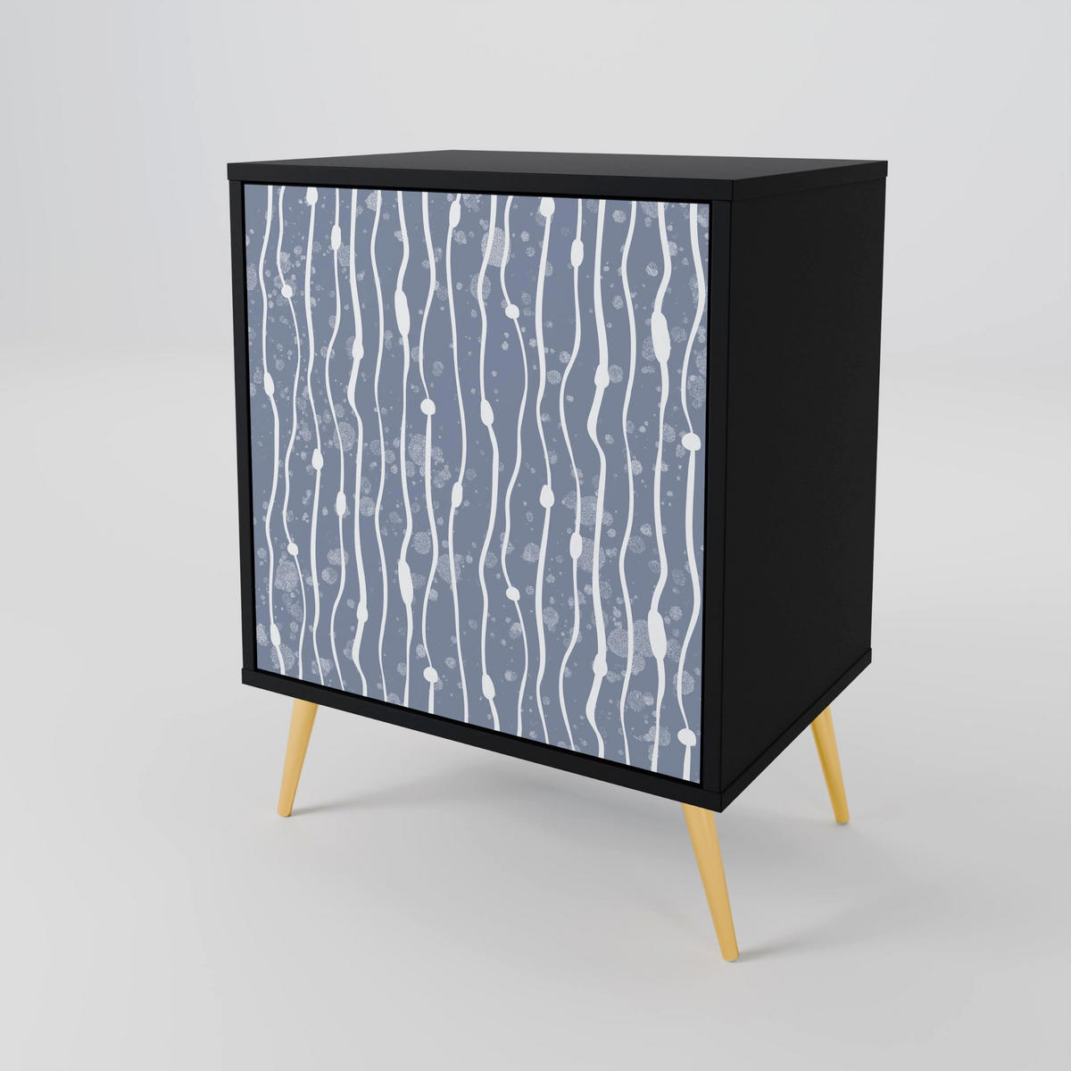 SIDEBOARD GRAPHITE RAIN, Schwarz, 57,5x42x72,5 cm, Schwarze Metallfüße - Multicolor/Schwarz, Holzwerkstoff/Metall (57.5/72.5/42cm) - SpaceRebels