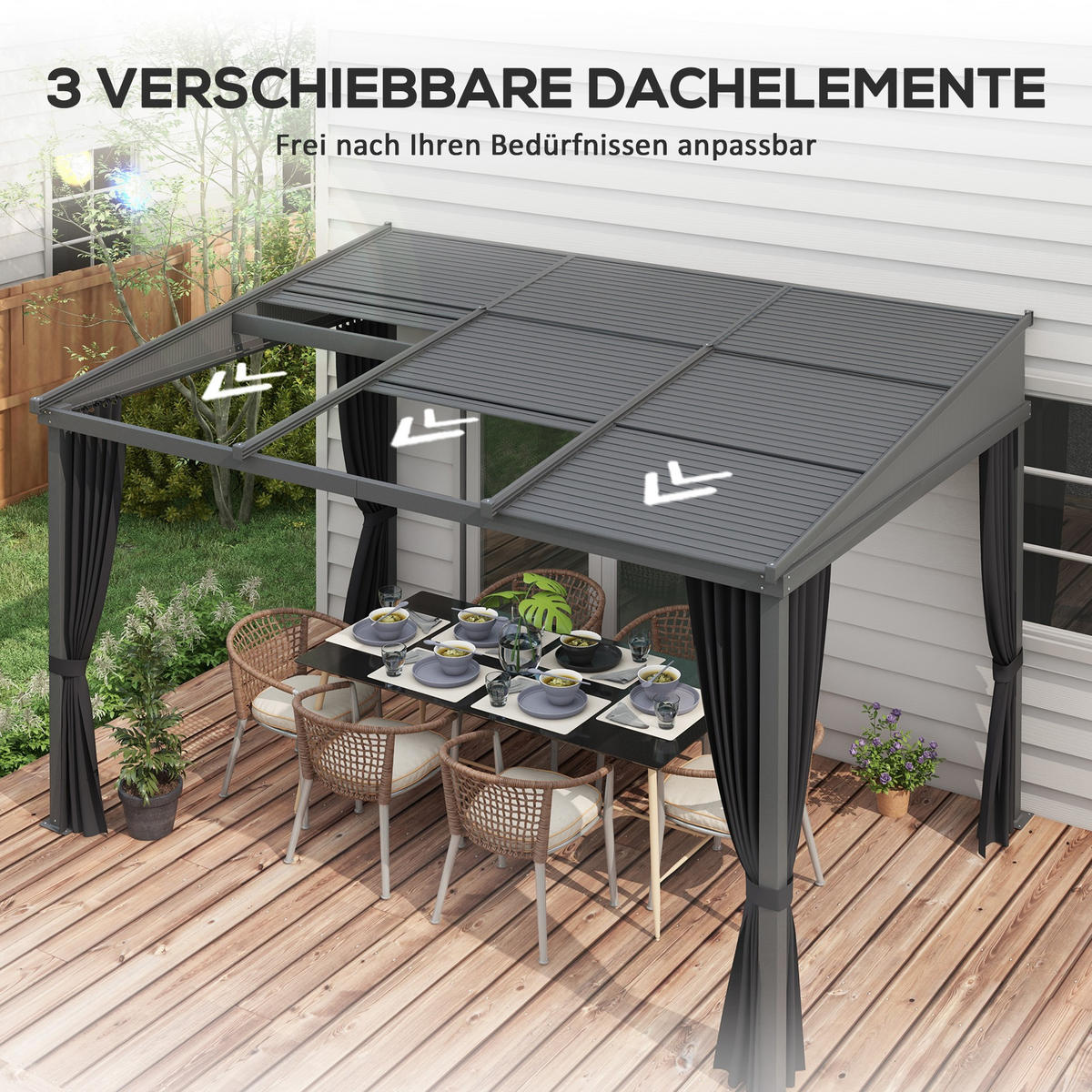 PERGOLA Pavillon, Alu+Metall, Dunkelgrau - Dunkelgrau, Kunststoff/Metall (255/242/365cm) - Outsunny