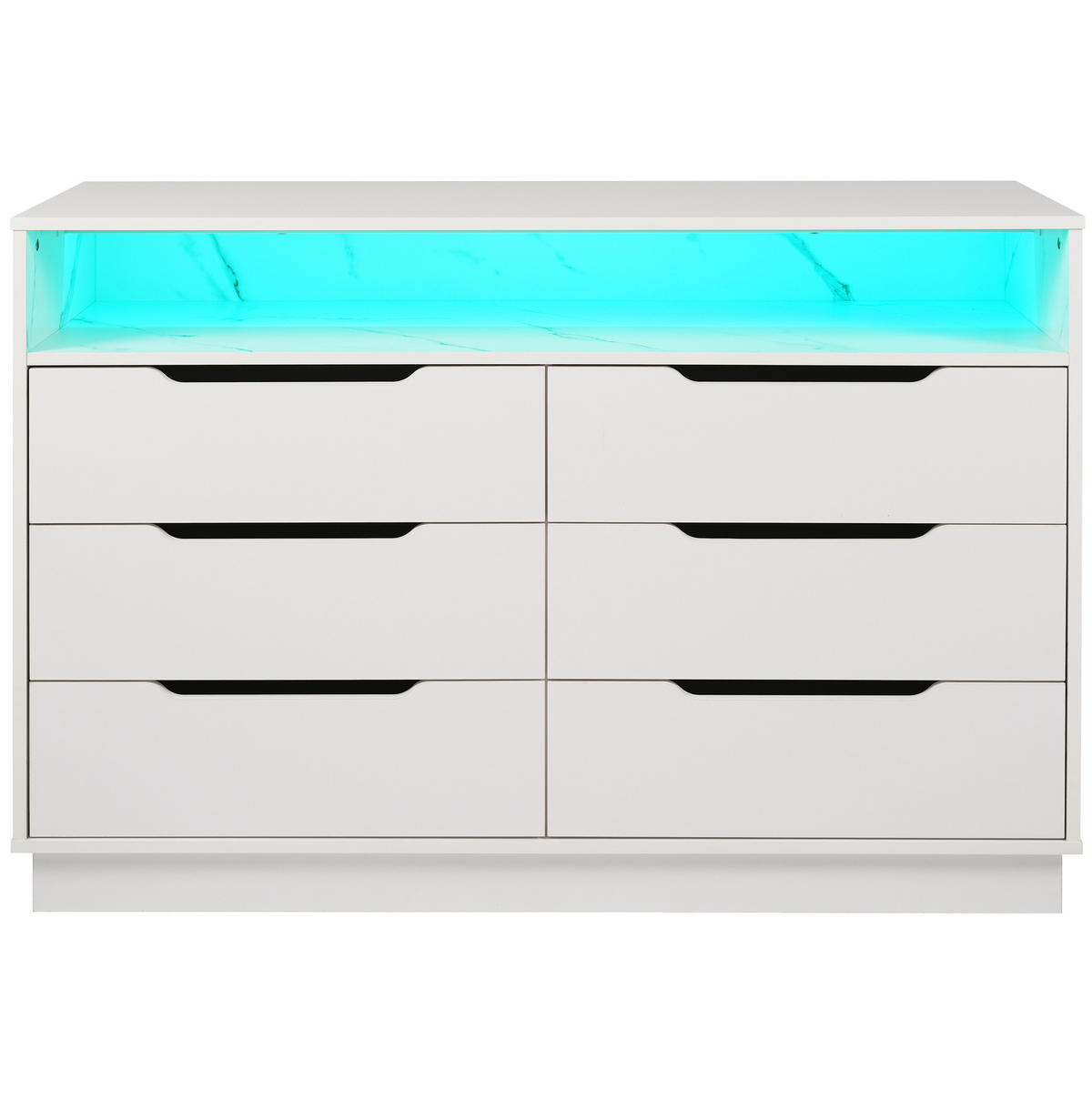 SIDEBOARD 120/40/85 cm in Weiß mit 6 Schubladen & LED-Beleuchtung - Weiß, Holzwerkstoff (120/85/40cm) - BEAOK