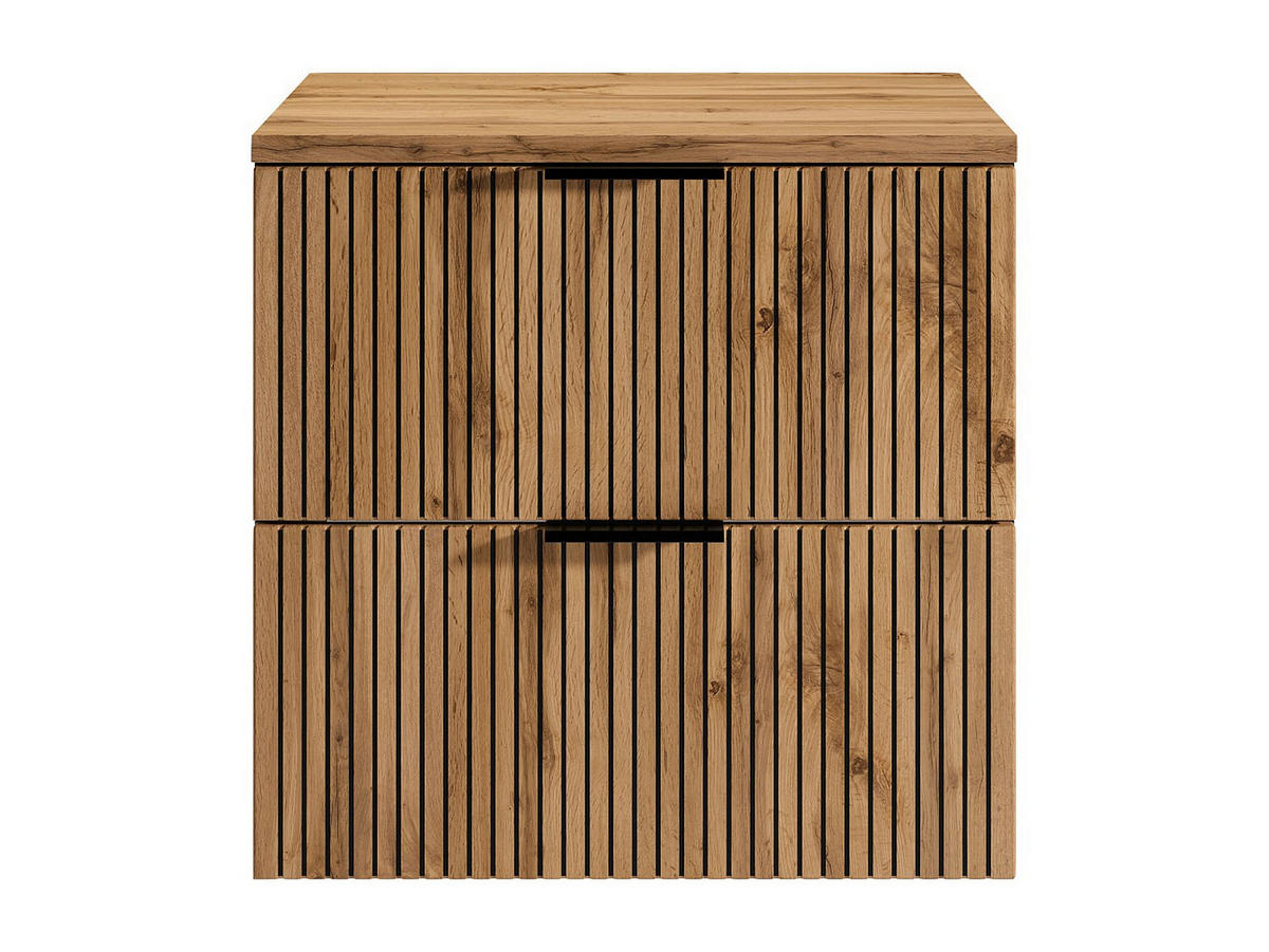 WASCHBECKENUNTERSCHRANK hängend mit Struktur und Holzplatte - Heller Naturton und Schwarz - 60 cm - MADELA - Schwarz, Holz (60/57/46cm) - Vente-Unique