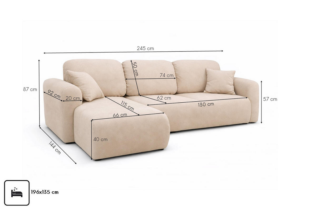 ECKSOFA Mit Schlaffunktion Und Bettkasten, Sofa L-Form Bingo L, Veloursstoff Salvador, Beige, Links - Beige, Holz (245/144cm) - Kaiser Möbel