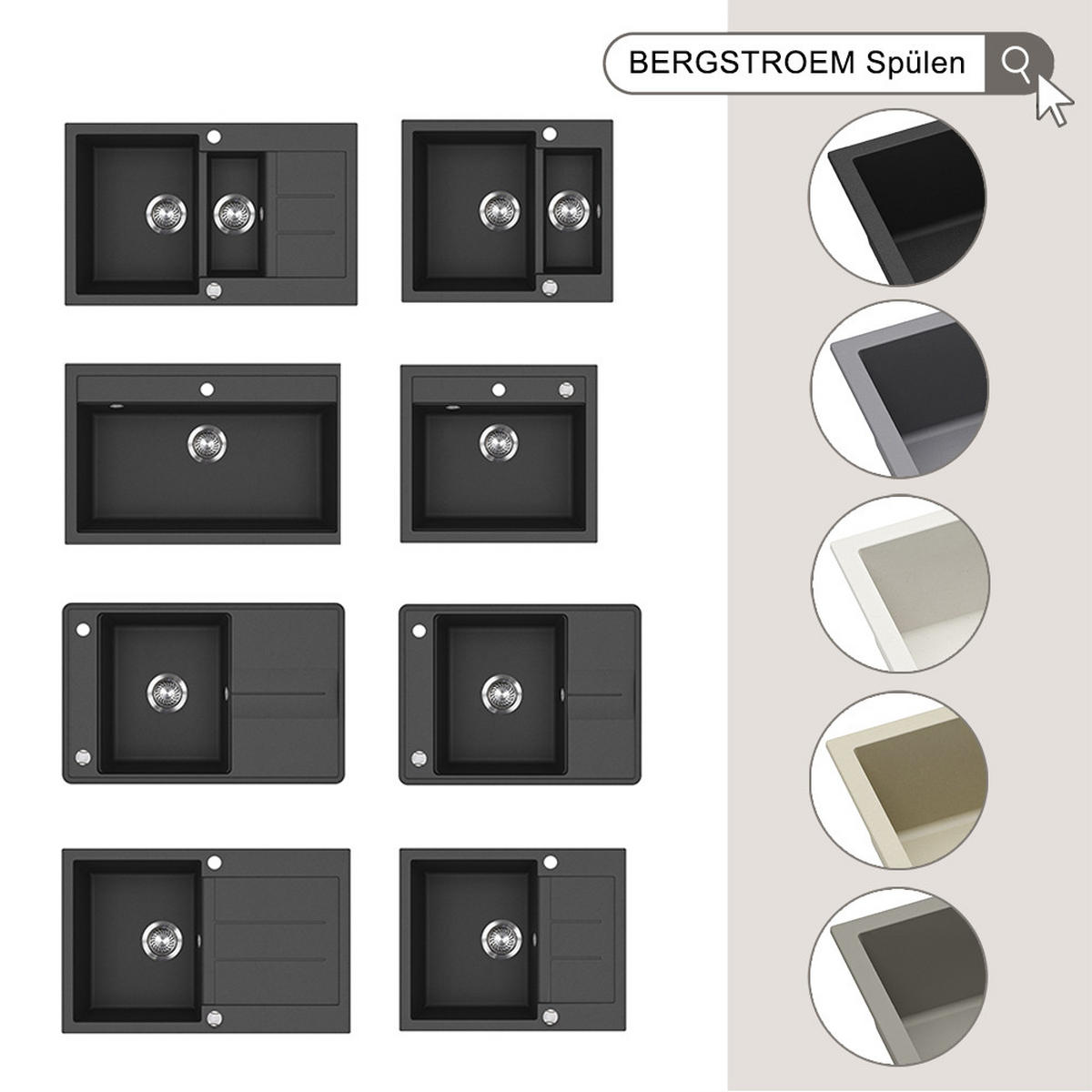 SPÜLBECKEN Sydney Beton 80 x 51 cm - Grau, Keramik (80/20/51cm) - Bergstroem