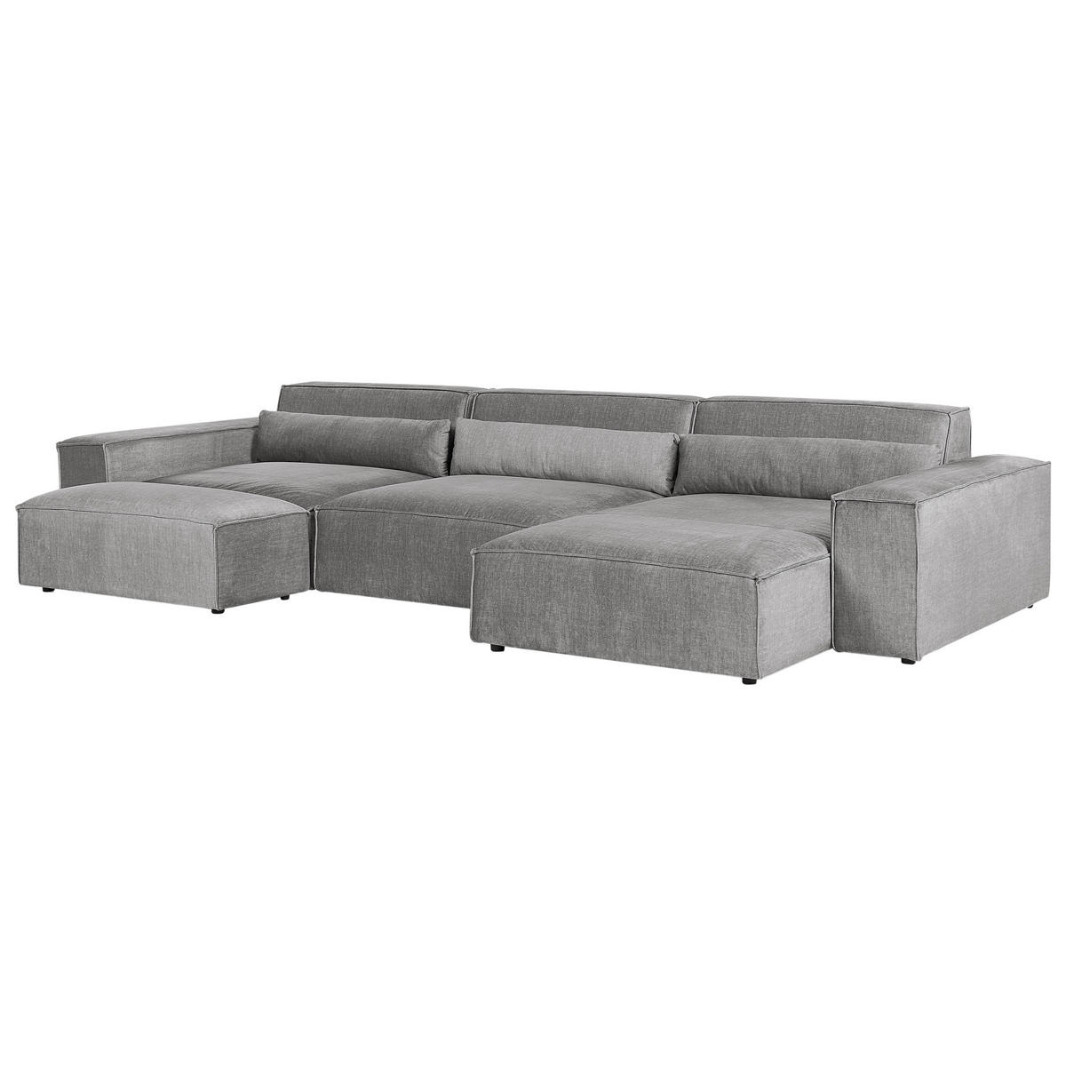 ECKSOFA Modul 4-Sitzer linksseitig Grau Stoff mit Ottomane Hellnar - Dunkelgrau, Textil (364/176cm) - Beliani