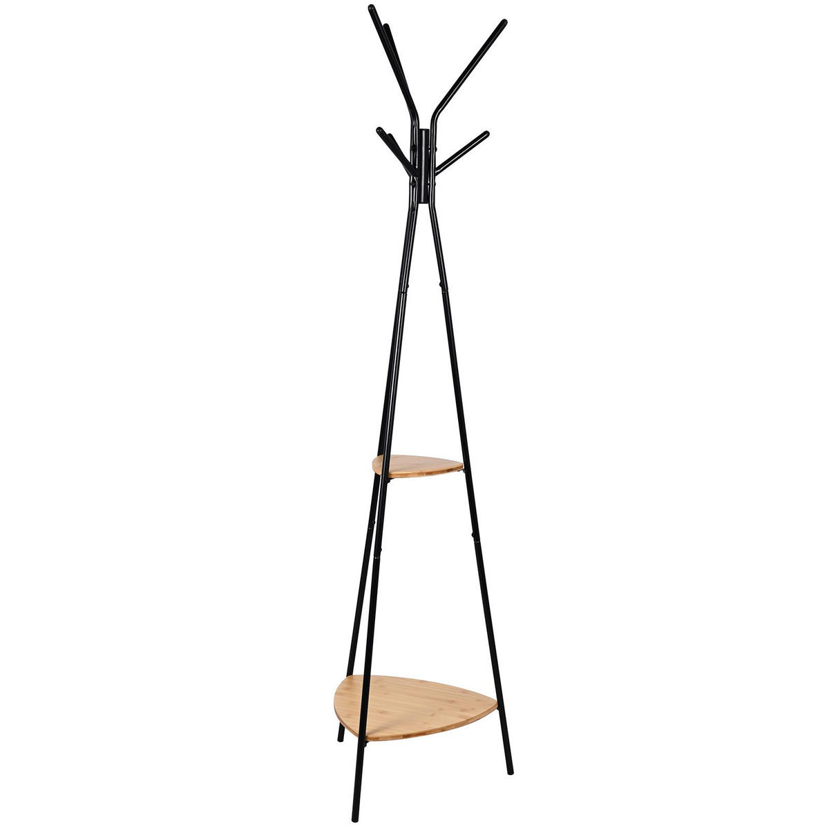 KLEIDERSTÄNDER Bambusoptik Metall Dunkelbraun Schwarz mit Ablagen 179×49 cm - Schwarz/Naturfarben, Holzwerkstoff/Metall (49/179/49cm) - Begryf