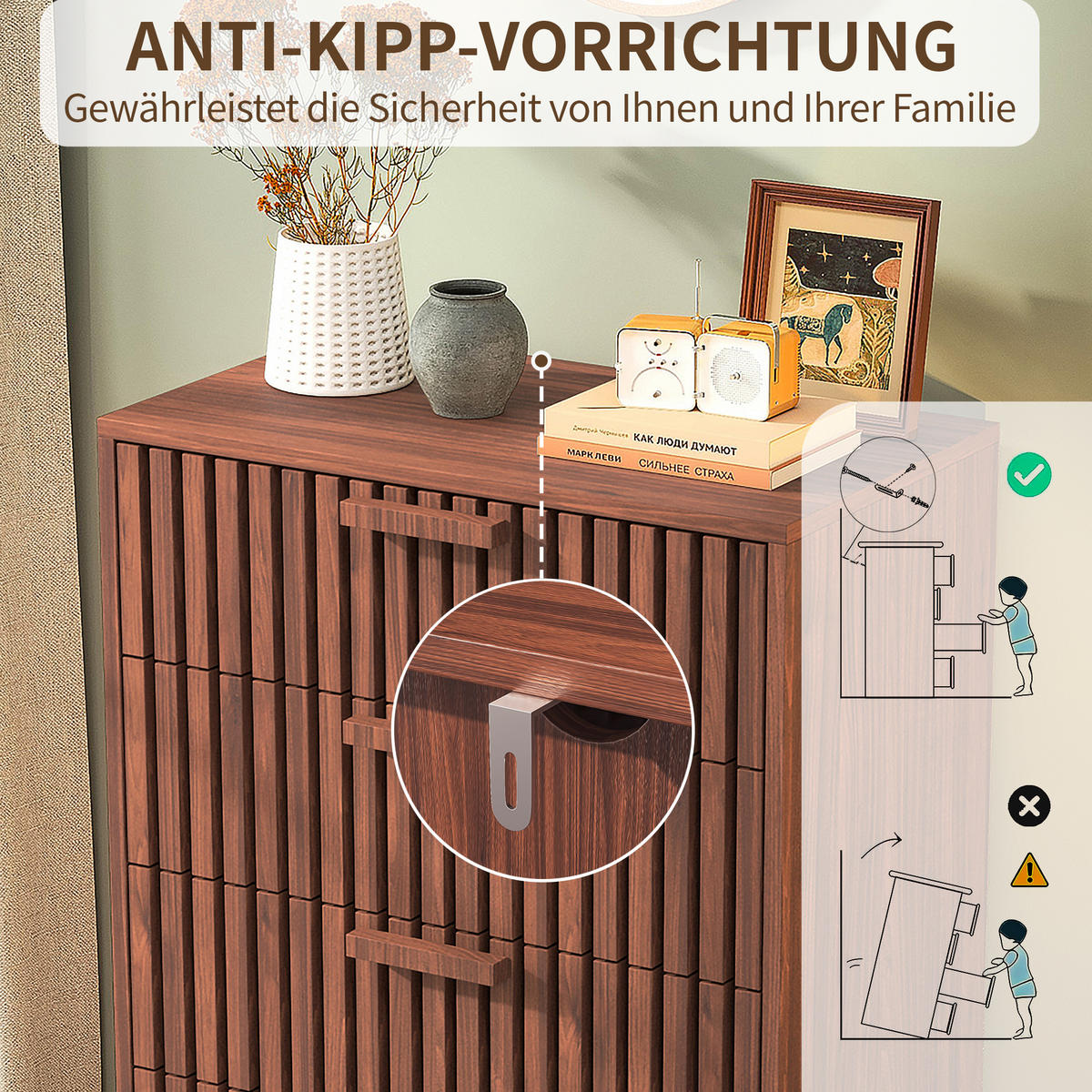 HOLZKOMMODE 4 Schubladen Schubladenschrank Walnussholzfarbe - Walnussfarben, Holz (34/91/60cm) - PARAFTA HOME