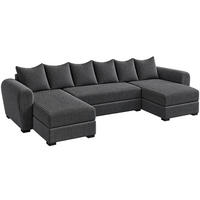 WOHNLANDSCHAFT PUMA U 308 cm – Cord Sofa in U-Form mit Schlaffunktion, Bettkasten und weichem Cordbezug - Dunkelgrau/Schwarz, Kunststoff (308/85/140cm)