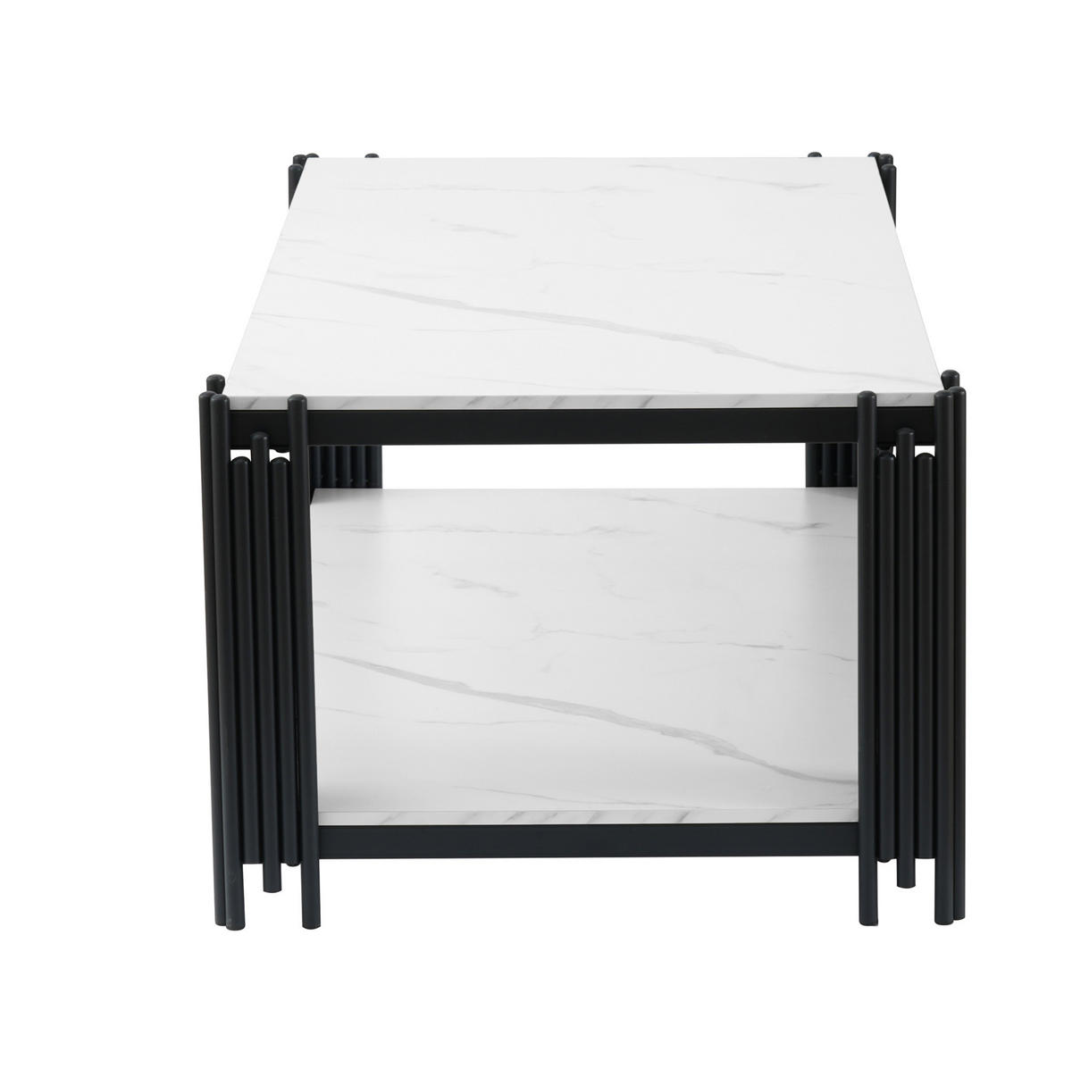 COUCHTISCH aus MDF und Metall 114x63.5x46.3cm in Weiß mit 2 Ablagen - Weiß, Holzwerkstoff (114/63.5/46.3cm) - Modfu