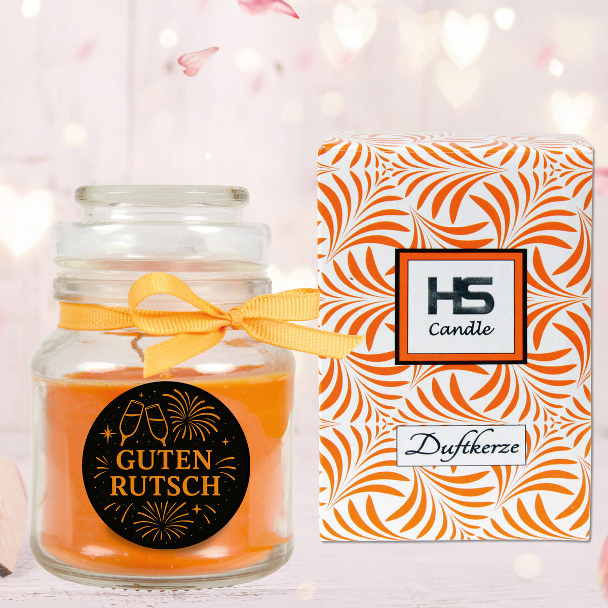 DUFTKERZE im Glas - Neujahr Honigmelone Bonbonsglas 120 g - Orange, Naturmaterialien (7/10cm)