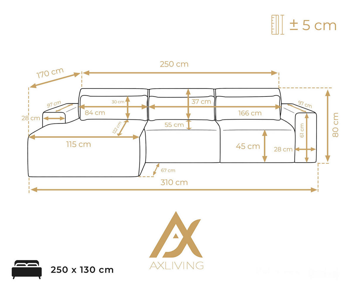 ECKSOFA L Form Ruyam Altrosa 310/165/78 cm – Schlaffunktion Links - Dunkelgrau/Schwarz, Kunststoff/Textil (170/310cm) - AX Living