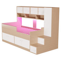 STAURRAUMBETT 90/200 cm DE-01518, in Holzfarbe, mit Kleiderschrank, Kletterleiter und LED-Beleuchtung - Naturfarben, Holzwerkstoff (90/200cm) - ComfortXL