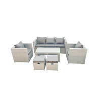 GARTENSET mit 3-SITZER SOFA,COUCHTISCH Polyrattan Hellgrau-Mix 7-Sitzer - Hellgrau/Grau, Glas/Kunststoff - Fimous
