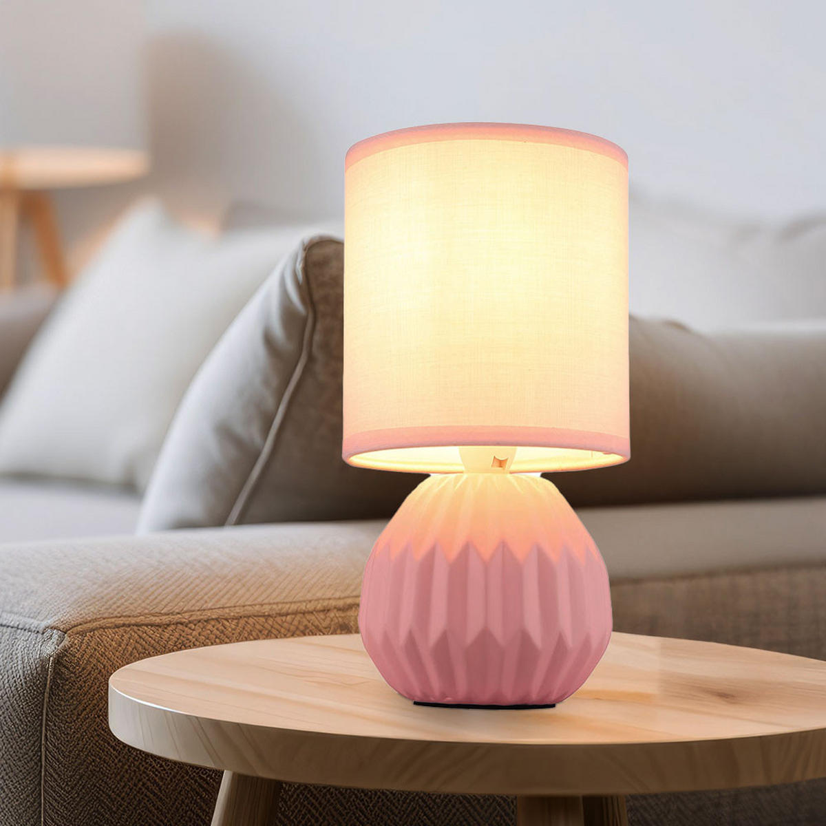 TISCHLEUCHTE Keramik Rosa Textil 2er Set - Rosa, Keramik (12/12/23cm) - Globo Lighting