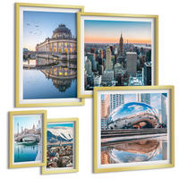 BILDER SET 5er Set - 50x50 cm & 20x30 cm & 40x60 cm Goldrahmen - Architektur von Städten am Wasser - Goldfarben, Kunststoff (40/60cm) - TULUP
