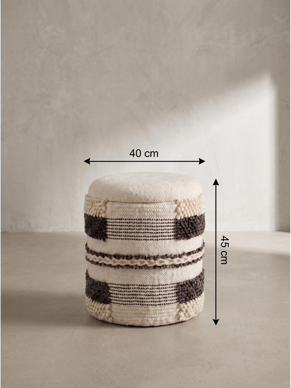 SITZHOCKER RHONE, Stoff, mit Textilbezug, mit Stauraum, Beige-Braun, Ø 40 x 45 cm - Beige/Creme, Textil (40/45/40cm) - KADIMA DESIGN