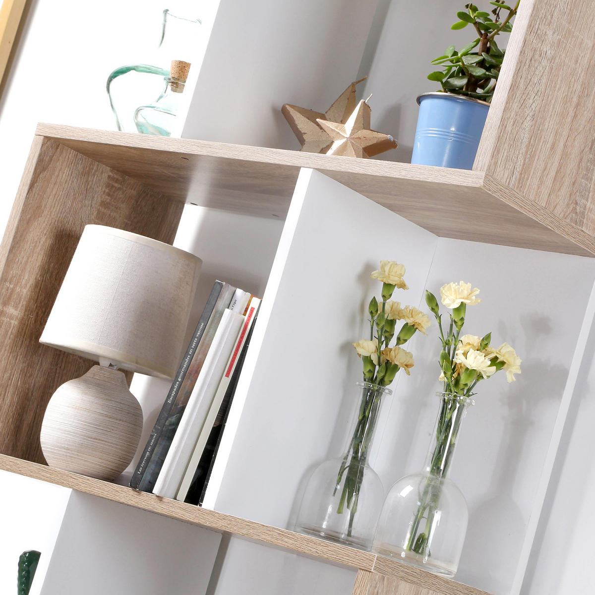 BÜCHERREGAL mit mehreren Fächern H180 cm - Dekor Holz und Weiß - Apfelbaumfarben, Holzwerkstoff (24/180/60cm) - Calicosy