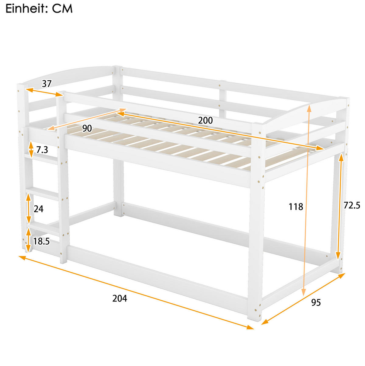 ETAGENBETT 90/200 cm aus Kiefer in Weiß – platzsparend und kindgerecht - Weiß, Holz (90/200cm) - BEAOK