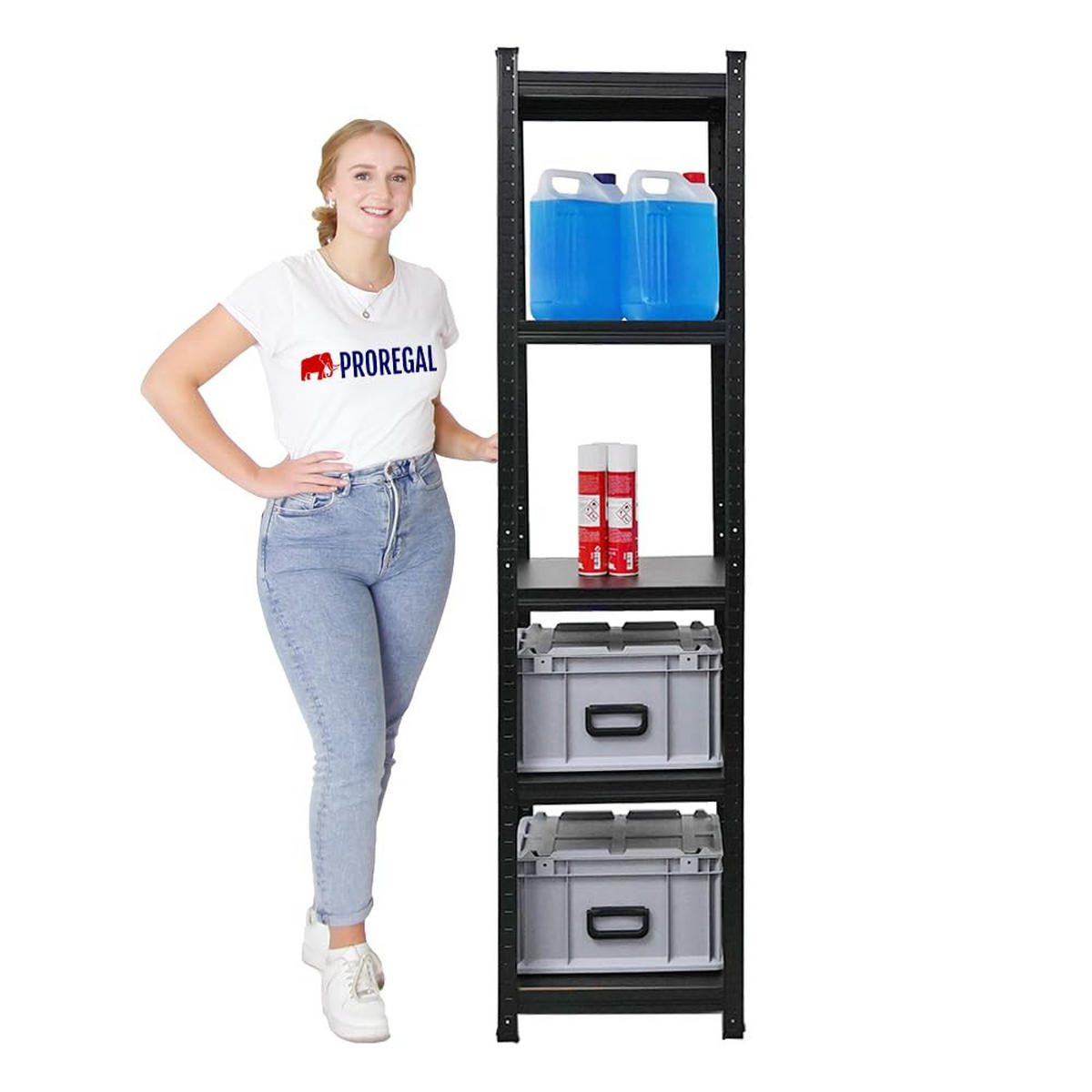 SCHWERLASTREGAL Ragnar All Black Series 180x45x45 cm Fachlast 100 kg Matt Schwarz - Schwarz, Metall (45/180/45cm) - PROREGAL