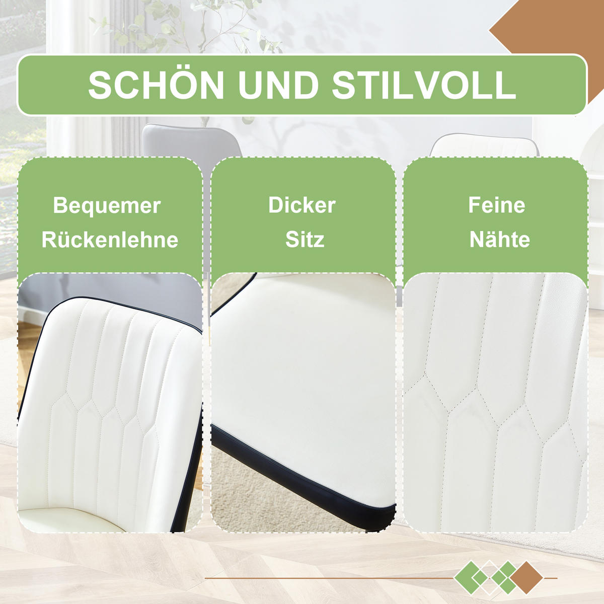 STUHL-SET DE-36511 2 Stück mit PU-Bezug und Metallbeinen Schwarz-Weiß - Multicolor, Metall (41.5/89/43cm) - ComfortXL