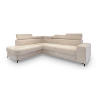 ECKSOFA ALVORO L-S Creme Boucle-Stoff mit Schlaffunktion - Creme, Holz (253/190cm) - MASSENO