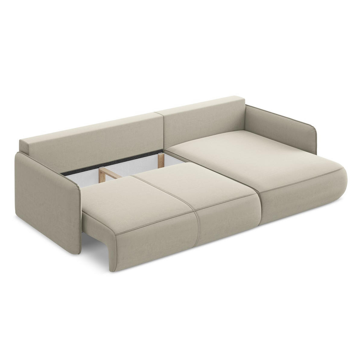 ECKSOFA mit Schlaffunktion Samt Stoff Creme - Perlmutt/Creme, Kunststoff/Textil (240/148cm) - LaMiaSofa