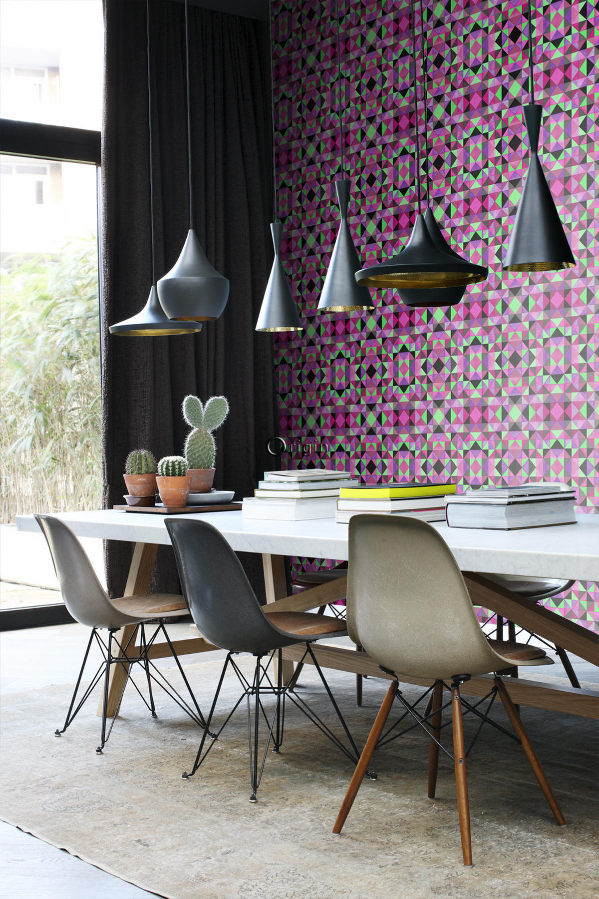 TAPETE kubistisches Muster 53 cm x 10.05 m - Pink, Papier (53/1000cm) - Origin Wallcoverings